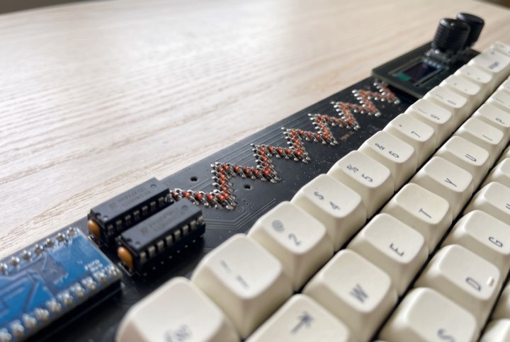 Close-up of the through-hole diodes soldered along a Lagom PCB